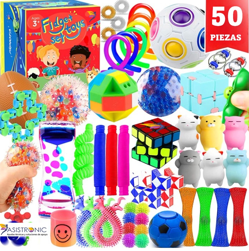 Kit 50 juguetes y materiales de estimulación sensorial para Autismo y TDAH