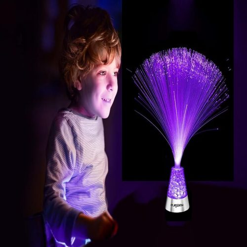 Lámpara multicolor de fibra óptica con base de cristal